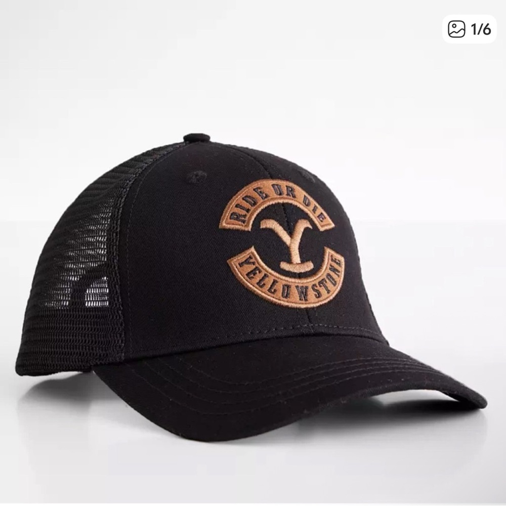 Black and Gold Yellow stone Trucker Cap